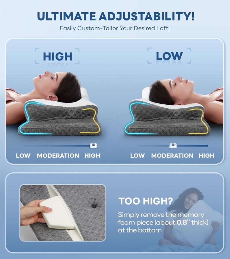 Cozyplayer No More Aches Neck Pillow for Pain Relief, Adjustable Cervical Pillow for Neck Support with Armrest,Odorless Ergonomic Contour Memory Foam Pillows,Orthopedic Bed Pillow for Side Back Stomach LightGrey - Image 5